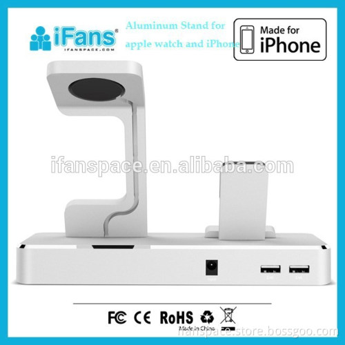 Phone Accessories Cell Phone Stand 2 in 1 Aluminum Docking Station Stand Holder for iPhone and Apple Watch Silver